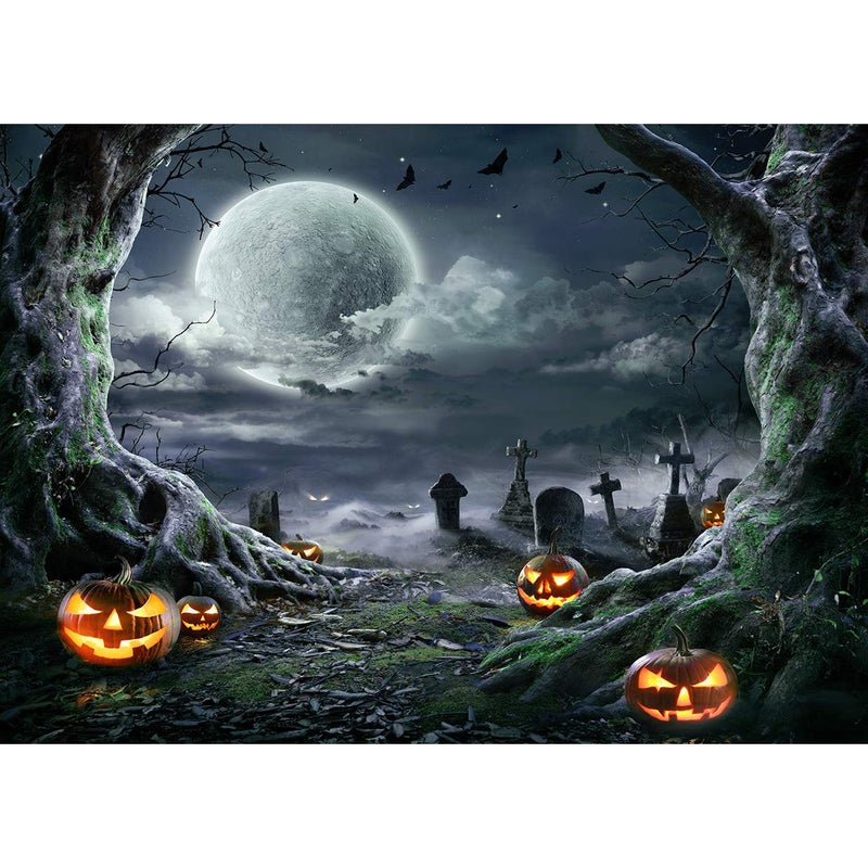 SJOLOON Halloween Backdrop for Photography Horror Background Scary Pumpkin Moon Backdrop for Party Decoration Supplies Studio Props 11897 (7x5FT) - Image 1
